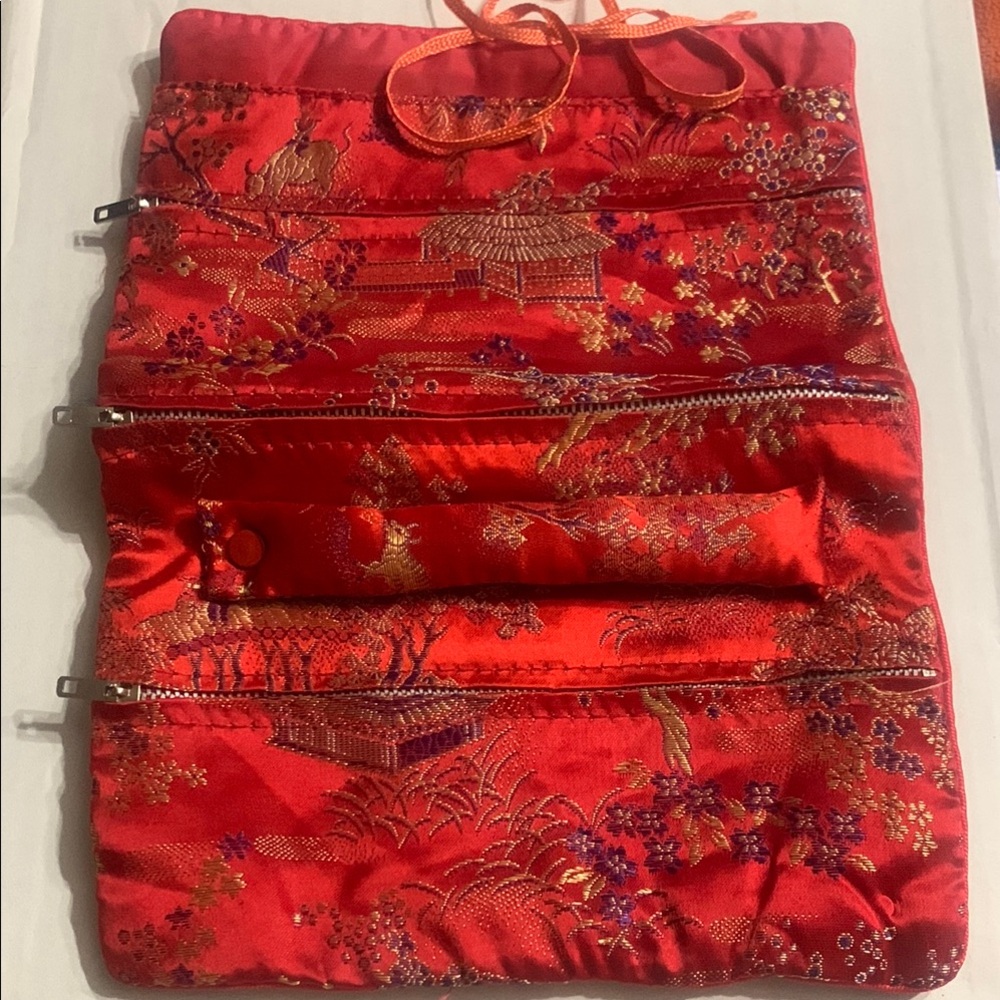 Red Asian Jewelry Roll